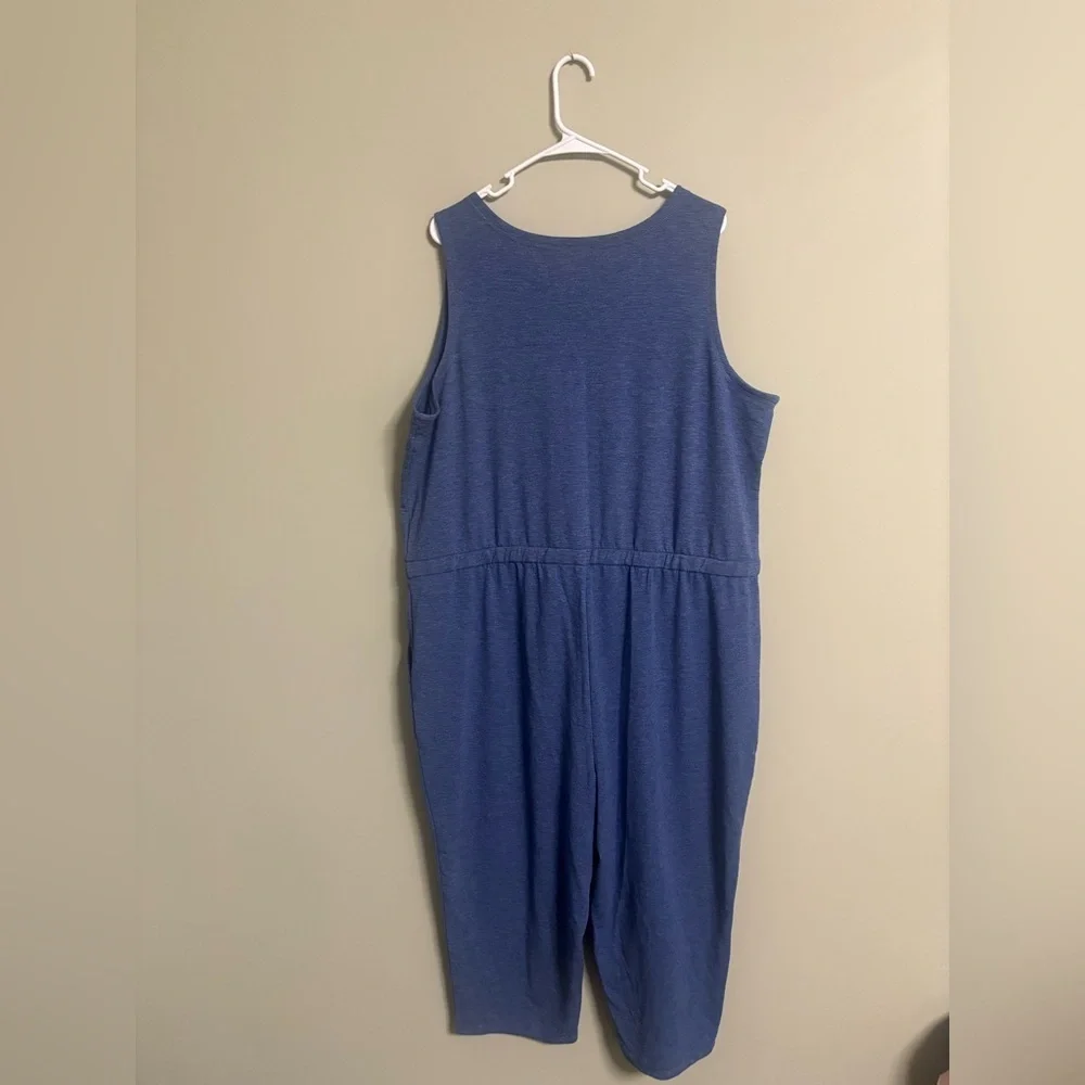 T By Talbots V Neck Sleeveless Romper Size 2X Drawstring Blue Beach Travel Comfy
